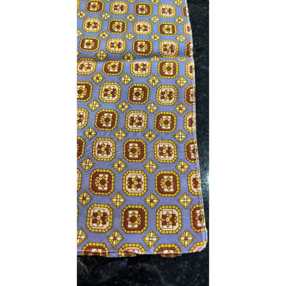 Vtg Scarf Pocket Square Blue Yellow Beige Geometric Design Handmade 100% Acetate - Picture 8 of 8